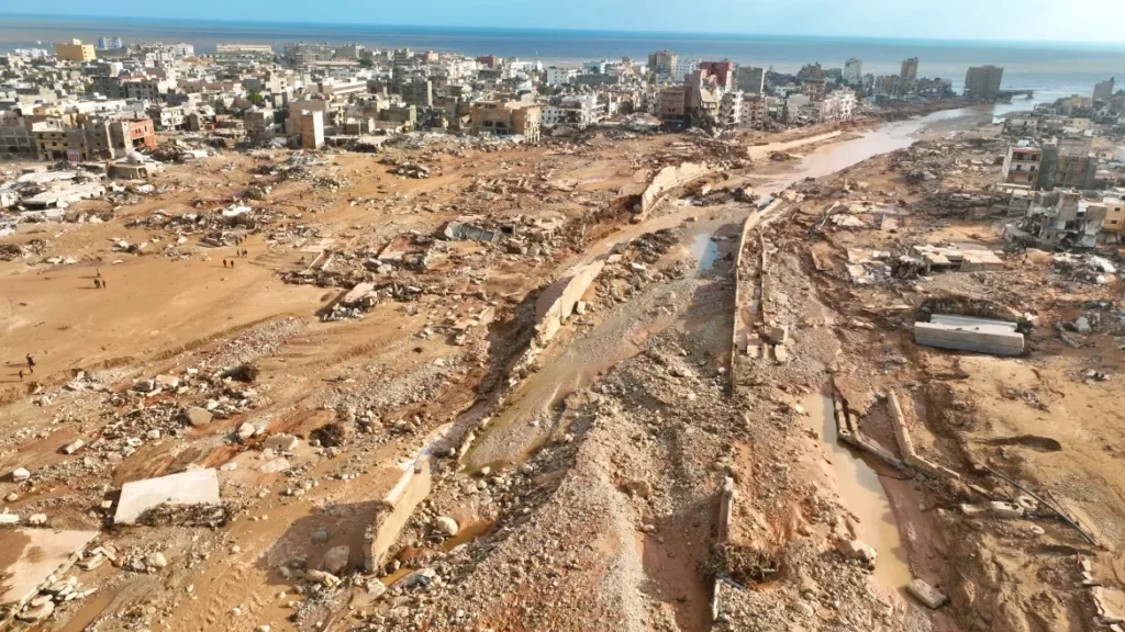 Outside help was only just starting to reach Derna on Tuesday, more than 36 hours after the disaster struck. The floods damaged or destroyed many access roads to the coastal city. [Jamal Alkomaty/AP Photo]