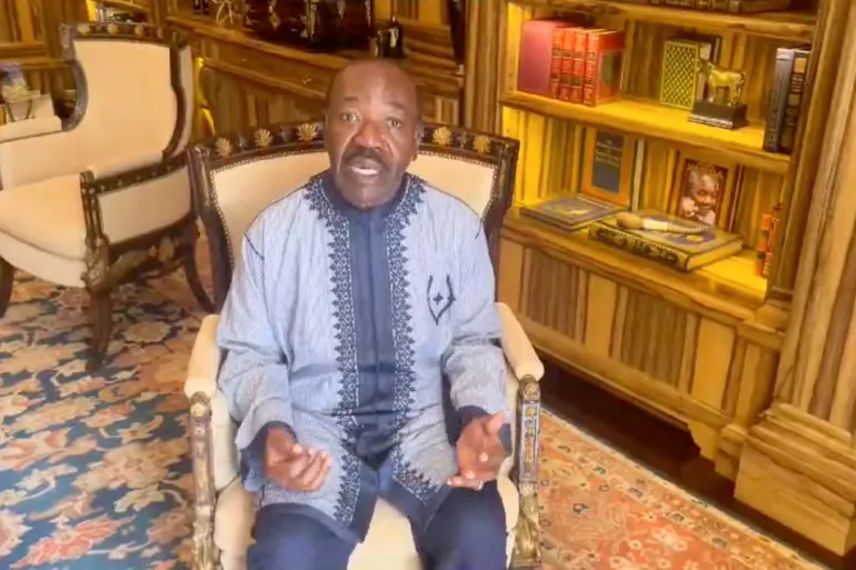 Gabon's former president, Ali Bongo Ondimba, makes a statement after his country's military seized power on August 30, 2023 [File: Video obtained by Reuters]