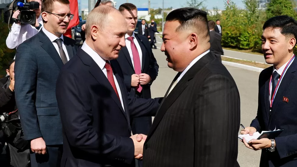 President Putin (left) and Kim Jong Un met on Wednesday in their first face-to-face in four years
