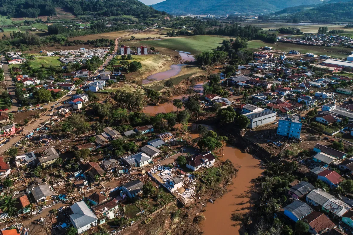 A view of buildings destroyed by the floods caused by a deadly extratropical cyclone in Roca Sales, Rio Grande do Sul state, Brazil. [Wesley Santos/AP Photo]