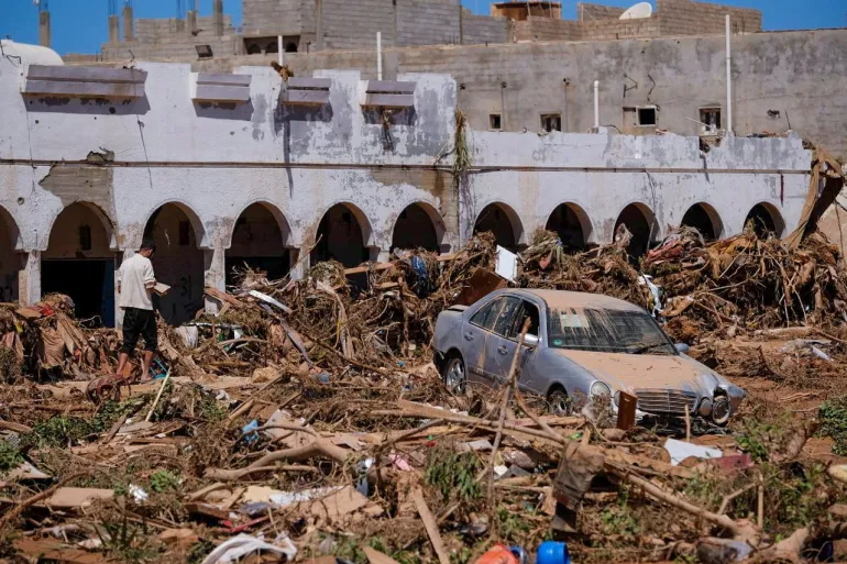 A view shows a damaged car [Esam Omran Al-Fetori/Reuters]
