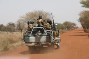 Soldiers from Burkina Faso patrol on the road of Gorgadji in sahel area, Burkina Faso March 3, 2019. [File: Luc Gnago/Reuters]