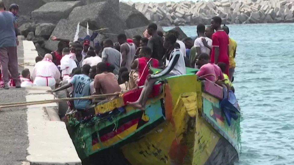 REUTERS Image caption, Those on board the boat were from sub-Saharan Africa, Spanish rescuers say
